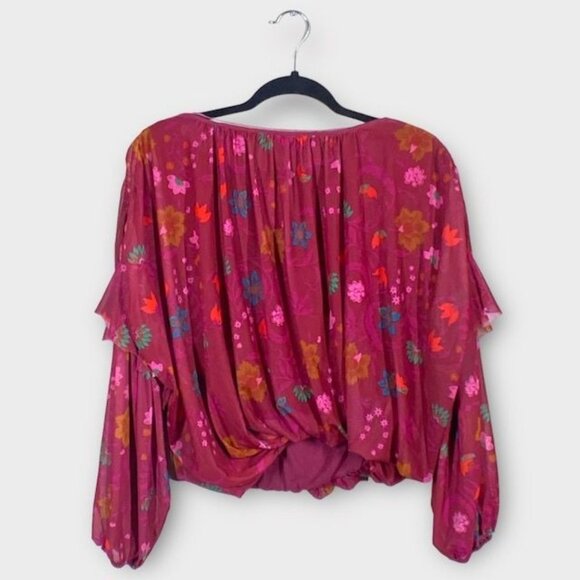 Free People Wildflower Honey Blouse Red, Size Medium - Picture 2 of 7